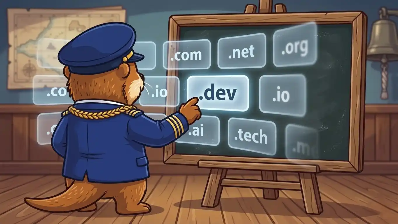 Captain Patch and Captain Scout reacting to a wall of taken domains and parked .com prices